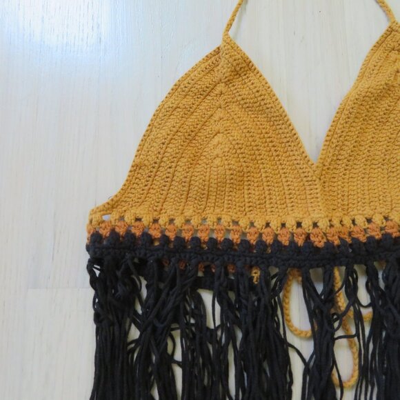 Boho Fringe Crochet Halter Top Fully Adjustable - Picture 2 of 3